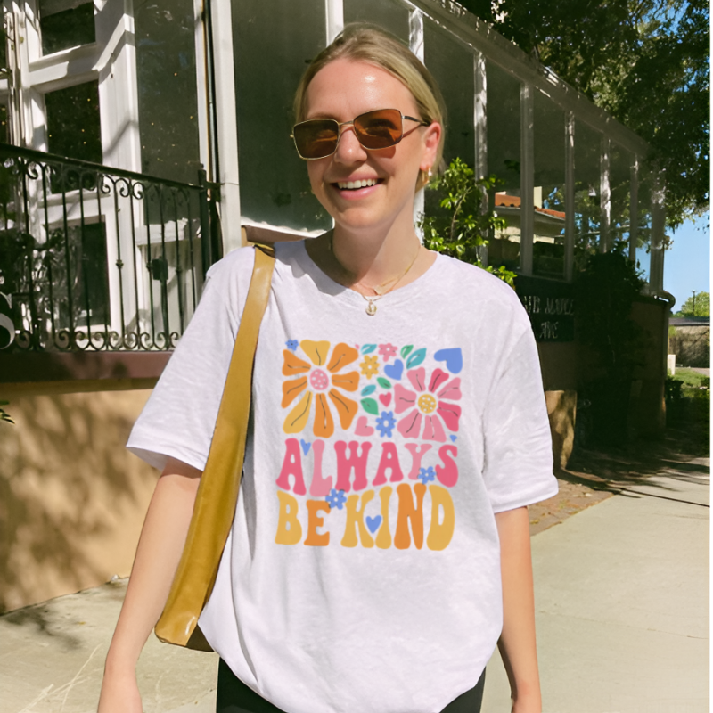 Be Kind T-Shirt with inspirational quote for women
