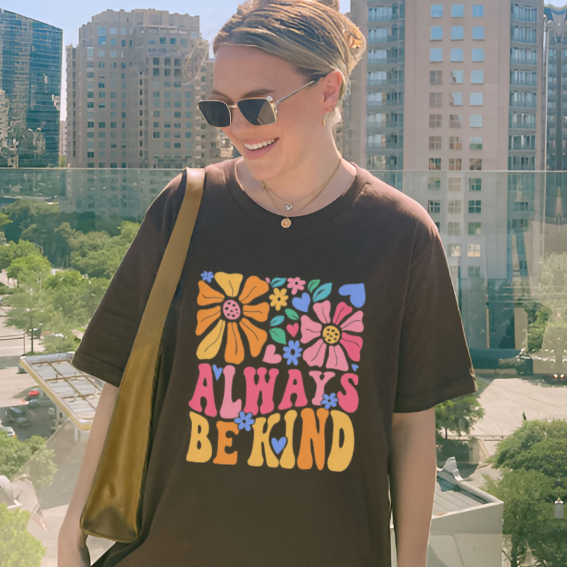 Motivational graphic tee with Be Kind design

